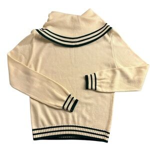 Vintage 1970’s Alex Colman Cowlneck Sweater in Cream and Green Stripe